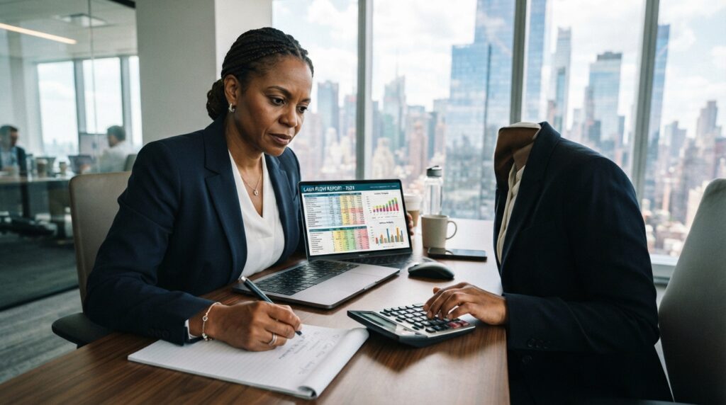 Analyst comparing cash flow results across company periods