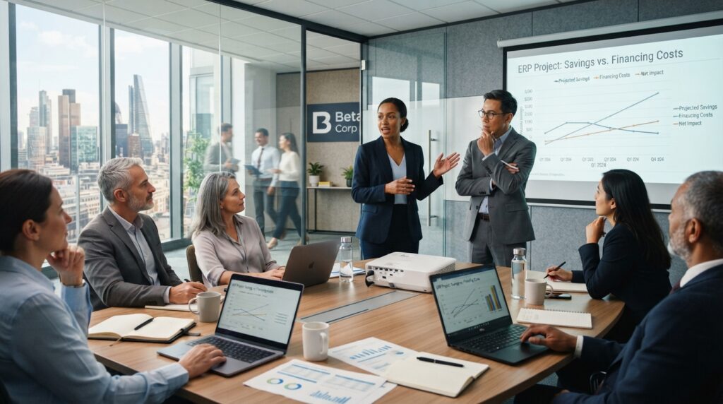 Beta Corporation compares ERP project savings with financing costs Beta Corporation compares ERP project savings with financing costs