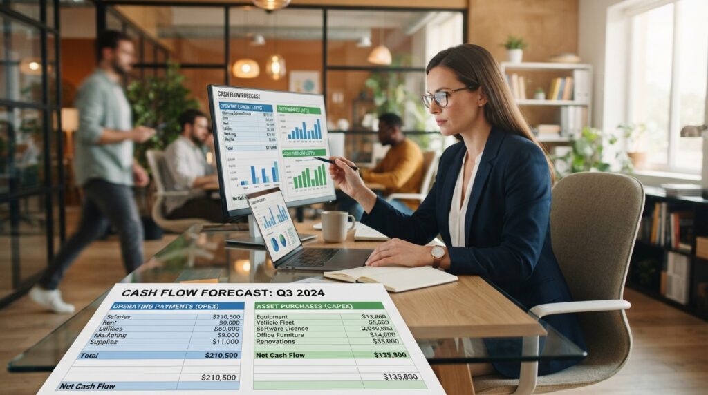 Cash forecast separating operating payments from asset purchases Cash forecast separating operating payments from asset purchases