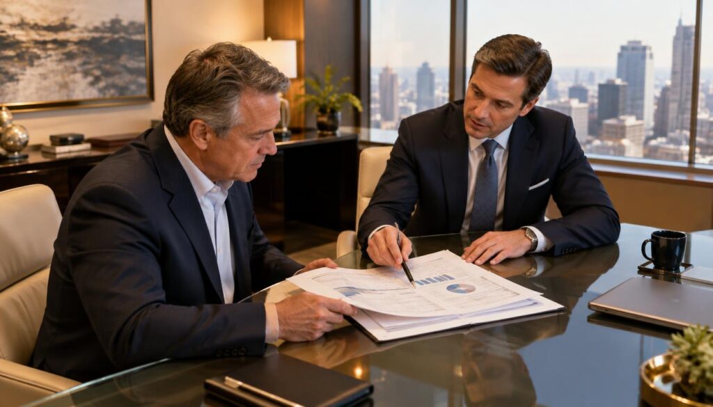 Client checking an advisor's disclosures before signing an agreement Client checking an advisor's disclosures before signing an agreement