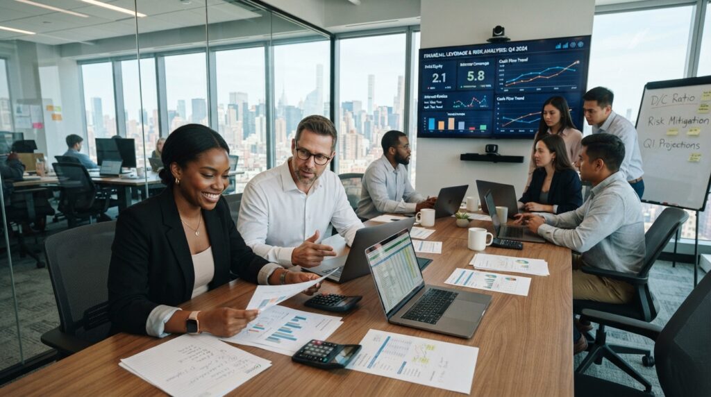 Finance team testing company cash against debt obligations Finance team testing company cash against debt obligations