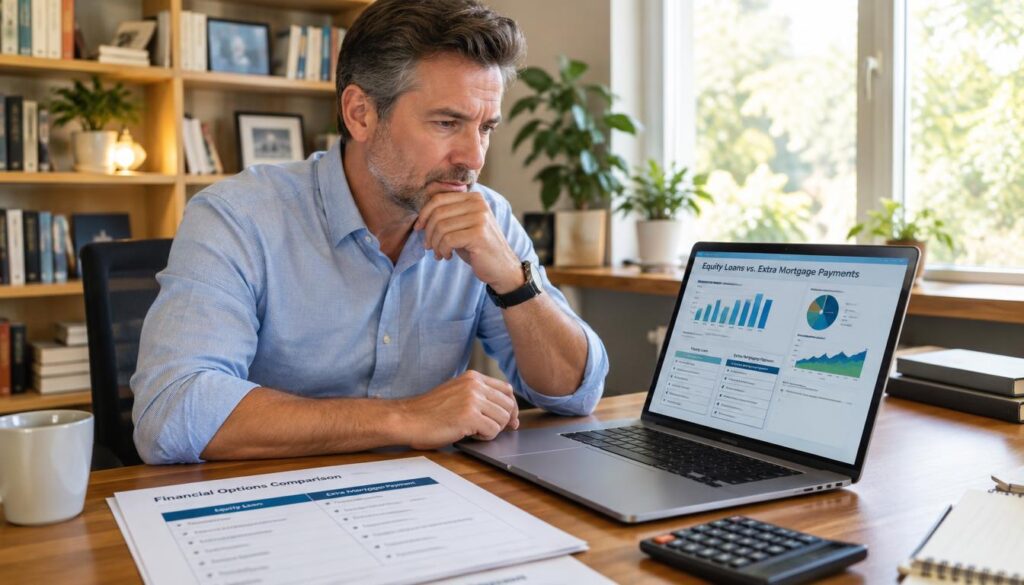 Homeowner comparing equity loans and extra mortgage payments Homeowner comparing equity loans and extra mortgage payments