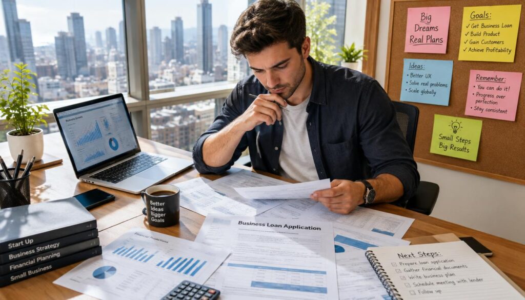 Startup owner prepares a business loan application without revenue